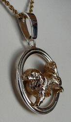 14K Gold Great Pyrenees Trotting in Sterling Double Circle - Front View