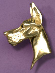 14K Gold Large Great Dane Head with Sapphire Eye