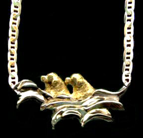 14K Gold Newfoundlands Swimming in Waves-Newfs and Chain in Yellow Gold-Waves in White Gold