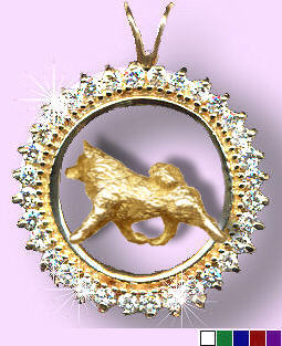 14K Gold Samoyed in Diamond and Gemstone Circle