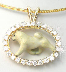 14K Gold Samoyed Trotting in Our Exclusive Diamond Oval