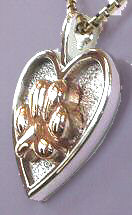 14K Gold Closed White Gold Heart with Yellow Gold Puff Paw-Side View