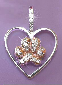 14K White Gold Open Heart with 14K Yellow Gold Micro Pavé Puff Paw