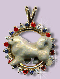 14K Gold Trotting Dog with Enamel Artwork in Best in Show Gemstone Circle