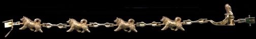 14K Gold Dog Jewelry Alaskan Malamute Bracelet with Dogs , Sled and Musher