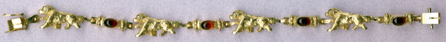 14K Gold Dog Jewelry Golden Retriever  Tennis Bracelet with Garnet Cabachon Links