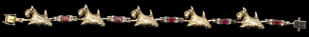 Scottish Terrier 14K Gold Tennis Bracelet with Oval Ruby or Sapphire Links surrounded by round Diamonds