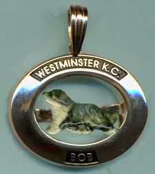 Bearded Collie 14K Gold Oval Commemorative with 18K Gold and Enamel Trotting Dog