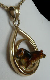 Longhaired Dachshund with Enamel Artwork in Teardrop -Front View