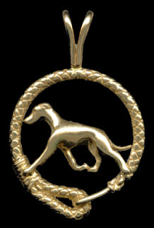 14K Gold Italian Greyhound in Leash Bezel  