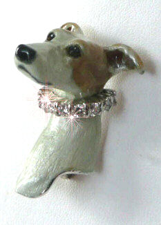 Italian Greyhound Head Facing Forward with Enamel Artwork and Diamond Collar