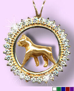 14K Gold Boston Terrier in Diamond and Gemstone Circle