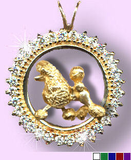 14K Gold Poodle in Diamond and Gemstone Circle