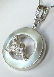 14K Gold or Sterling Silver Tibetan Terrier Trottiing in Brushed Satin Oval-Rear View 