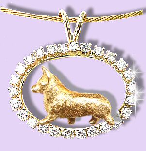 14K Gold Pembroke Welsh Corgi Trotting in Our Exclusive Diamond Oval with 1.2 carats of brilliant cut Diamonds