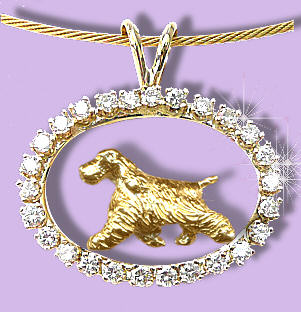 14K Gold English Cocker Spaniel Trotting in Our Exclusive Diamond Oval