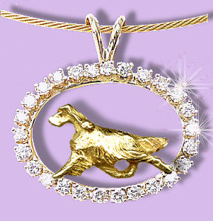 14K Gold English Setter   Trotting in Our Exclusive Diamond Oval