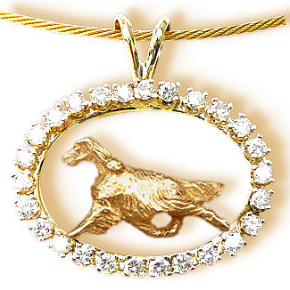 14K Gold Irish Setter   Trotting in Our Exclusive Diamond Oval