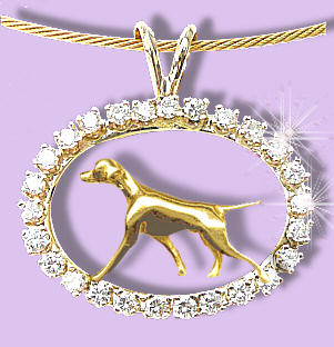 14K Gold Vizsla Trotting in Our Exclusive Diamond Oval