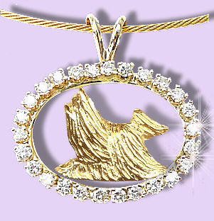 14K Gold Yorkshire Terrier Trotting in Our Exclusive Diamond Oval