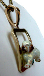14K Gold with Enamel Artwork Trotting Clumber Spaniel in Glossy Square-Side Front View