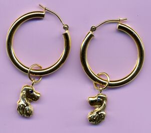14K Gold English Cocker Head Drops for Hoop Earrings