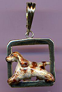 14K Gold English Cocker Spaniel with Enamel Artwork in Glossy Square