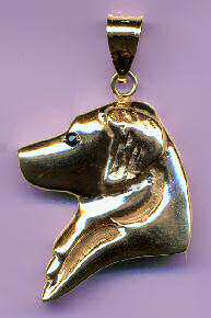 14K Gold Large Golden Retriever Head (Style P) with Sapphire Eye