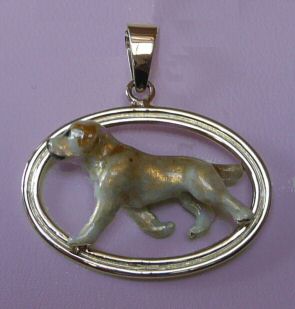 14K Gold Trotting Labrador Retriever with Enamel Artwork in Double Oval