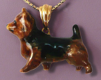 14K Gold or Sterling Silver Large Trotting Australian Terrier with Enamel Artwork