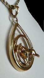 14K Gold or Sterling Silver Bull Terrier Trotting in Teardrop-Front View