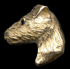 14K Gold Small Jack Russell Terrier Head with Sapphire Eye