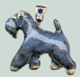 14K Gold Large Trotting Kerry Blue Terrier with Enamel Artwork and Sapphire Bale