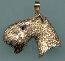14K Gold Large Kerry Blue Terrier Head with Sapphire Eye