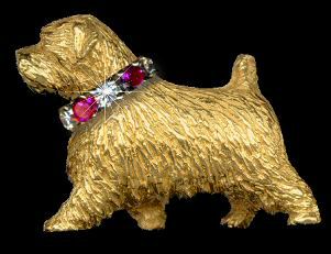 14K Gold Large Norfolk Terrier with Full Cut Gemstone Collar