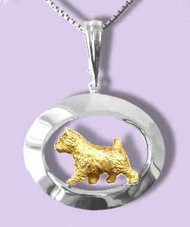 14K Gold or Sterling Norwich Terrier Trotting on Glossy Wide Oval with our Exclusive Enhancer Bail
