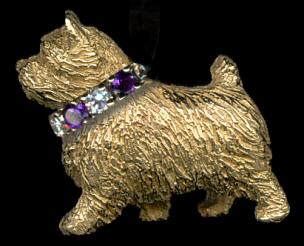 14K Gold Medium Norwich Terrier with Full Cut Gemstone Collar