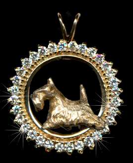 14K Gold Scottish Terrier in 1.2 Carats of Full Cut Gemstones 