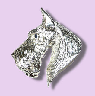 14K Gold or Sterling Silver Large Scottish Terrier Head with Black Diamond Eye