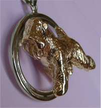 14K Yellow Gold Soft Coated Wheaten Terrier in White Gold Double Oval-Front Side View