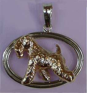 14K Yellow Gold Soft Coated Wheaten Terrier in White Gold Double Oval