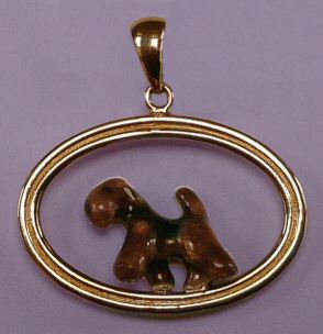 14K Gold or Sterling Silver Trotting Welsh Terrier with Enamel Artwork in Double Oval
