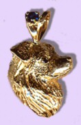 14K Gold Small Australian Shepherd Head with Sapphire in Bail and Sapphire Eye