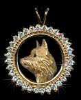 14K Gold Australian Terrier Head with Sapphire Eye in 1.2 Carats of Full Cut Gemstones 