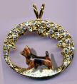 14K Gold Australian Terrier with Enamel Artwork in Diamond Encrusted Scene Bezel