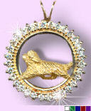 14K Gold Bearded Collie in Diamond and Gemstone Circle