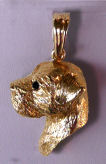 14K Gold or Sterling Silver Border Terrier Head Side View with Black Diamodn Eye