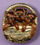 14K Gold Dog Jewelry Border Terrier Enamel Puppies in Basket