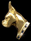 14K Gold Large Boxer Head with Diamond and Gemstone Collar and Black Diamond Eye