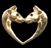 14K Gold Dog Jewelry Bull Terrier Double Head as Heart with Sapphire Eyes